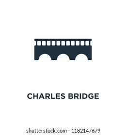 Charles bridge icon. Black filled vector illustration. Charles bridge symbol on white background. Can be used in web and mobile.