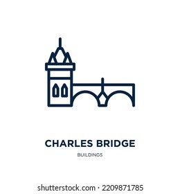 charles bridge icon from buildings collection. Thin linear charles bridge, prague, building outline icon isolated on white background. Line vector charles bridge sign, symbol for web and mobile