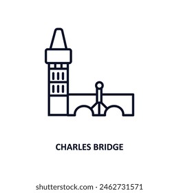 icono de contorno de charles bridge.  Icono de línea delgada de la colección de edificios. Vector editable aislado sobre fondo blanco