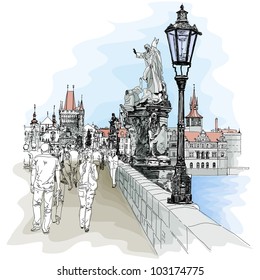 Charles Bridge - Prague, Czech Republic - a vector sketch