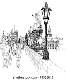 Charles Bridge - Prague, Czech Republic - a vector sketch