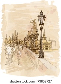 Charles Bridge - Prague, Czech Republic - a vector sketch