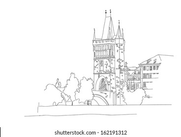 Charles Bridge in Prague. Sketch. Vector illustration.