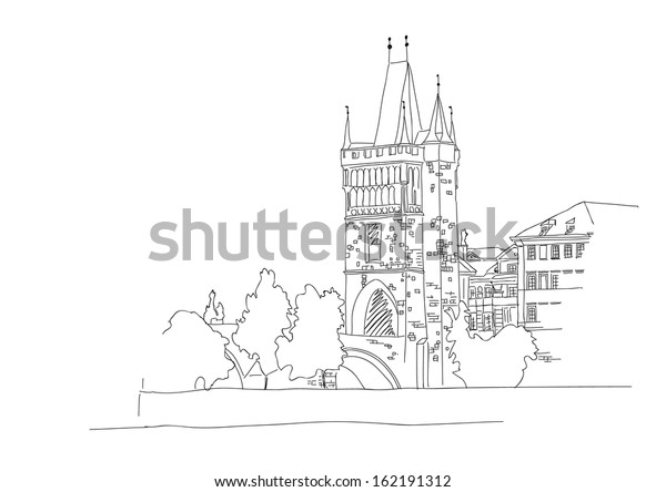 Charles Bridge Prague Sketch Vector Illustration Stock Vector Royalty Free 162191312 2313