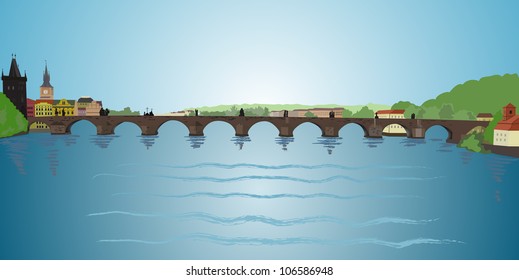 Charles Bridge and Vltava river
