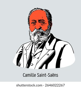 Charles Camille Saint-Saëns est un compositeur, pianiste, organiste, chef d'orchestre, auteur musical et figure publique française, professeur. Illustration vectorielle dessinée à la main
