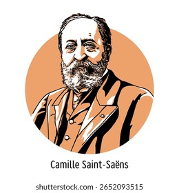 Charles Camille Saint-Saëns est un compositeur, pianiste, organiste, chef d'orchestre, auteur musical et figure publique française, professeur. Illustration vectorielle dessinée à la main