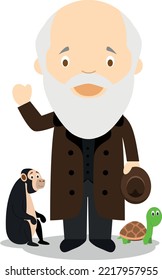 Charles Darwin cartoon character. Vector Illustration. Kids History Collection.