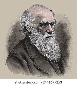 Charles Darwin, colored vector illustration from old engraving from Meyers Lexicon published 1914 in Leipzig