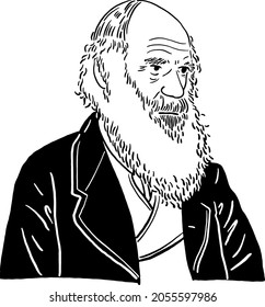 Charles Darwin Naturalist Geologist And Biologist Portrait Hand Drawn Portrait Line Art Illustration