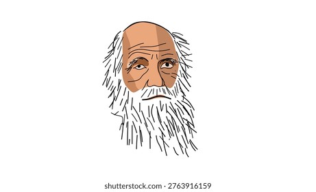 Charles Darwin portrait, flat vector illustration