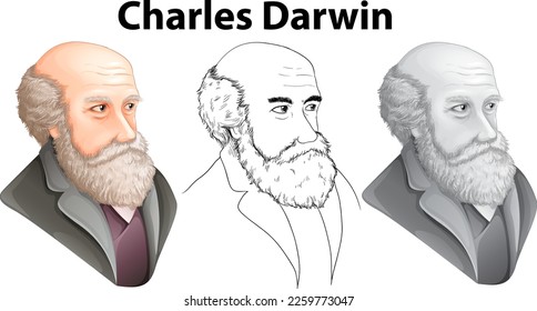 Charles Darwin portrait vector illustration