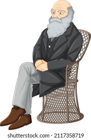 Charles Darwin with science of evolution illustration