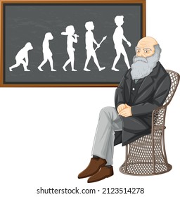 Charles Darwin With Science Of Evolution Illustration