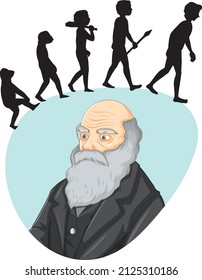 Charles Darwin with science of evolution illustration