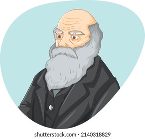 Charles Darwin with science of evolution illustration