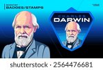Charles Darwin Scientist Badges and Stamps-Illustrated Vector Design for Educational and Collectible Artwork