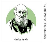 Charles Darwin scientist and traveler, author of the idea of evolutionary development of all living things. Hand-drawn vector illustration.