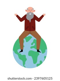 charles darwin in top of the world vector isolated