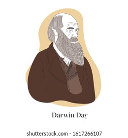 Charles Darwin Vector Cartoon  Portrait Illustration