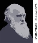 Charles Darwin vector portrait in 4 colors. English naturalist, geologist, and biologist, best known for his contributions to the science of evolution.