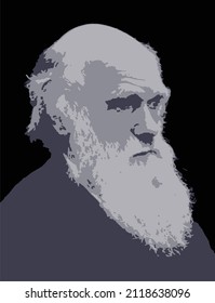 Retrato vectorial Charles Darwin en 4 colores. Naturalista, geólogo y biólogo inglés, más conocido por sus contribuciones a la ciencia de la evolución.