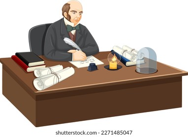 Charles Darwin writing book illustration