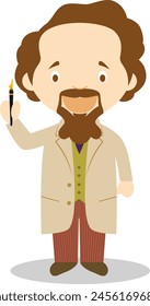Charles Dickens cartoon character. Vector Illustration. Kids History Collection.