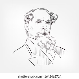 Charles Dickens English Writer And Social Critic Vector Sketch Portrait Isolated