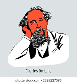 Charles Dickens was an English writer, stenographer, reporter, novelist and essayist. A classic of world literature. Hand-drawn vector illustration.