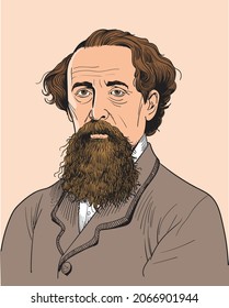 Charles Dickens, he was an English writer and social critic, one of the most popular English novelists, line art portrait, vector.