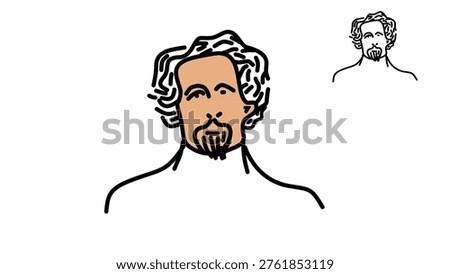 Charles Dickens portrait, flat vector illustration