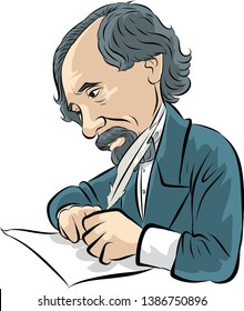 Charles Dickens Vectorel Caricature Portrait