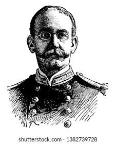 Charles Dwight Sigsbee, 1845-1923, he was a rear admiral in the United States navy, pioneering oceanographer and hydrographer, vintage line drawing or engraving illustration