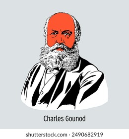 Charles François Gounod is a French composer, music critic, memoirist. The founder of the genre of French lyric opera. Vector illustration, hand drawn