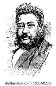 Charles Haddon Spurgeon, 1834-1892, he was an English Particular Baptist preacher, vintage line drawing or engraving illustration