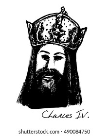Charles IV. - a black marker drawing. Stylized illustration. Vector. Eps 10