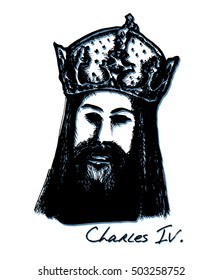 Charles IV. - a black marker drawing. Stylized illustration. Vector. Eps 10
