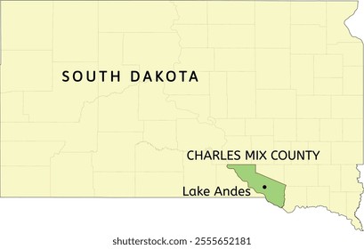 Charles Mix County and city of Lake Andes location on South Dakota state map