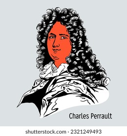 Charles Perrault French poet, art theorist and critic of the classicist era. Vector illustration, hand-drawn.