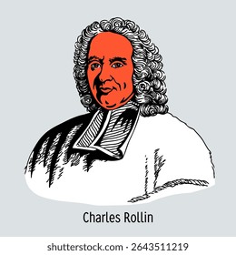 Charles Rollin was a French historian and educator. Hand drawn vector illustration