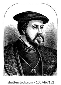 Charles V, Emperor of Germany, Charles V,  1500-1558, he was the Holy Roman Emperor, the king of Spain, and the emperor of Germany, vintage line drawing or engraving illustration