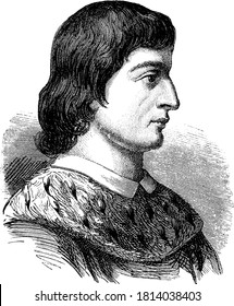 Charles VIII King Of France. Vintage Engraved Illustration. From Popular France, 1869.