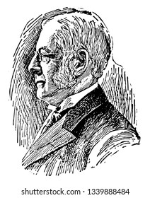 Charles William Eliot 1834 to 1926 he was an American educator and 21st president of Harvard University from 1869 to 1909 vintage line drawing or engraving illustration