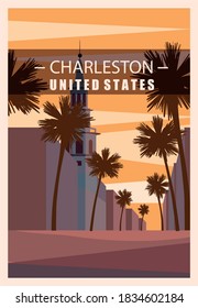 Charleston ,american city retro poster.