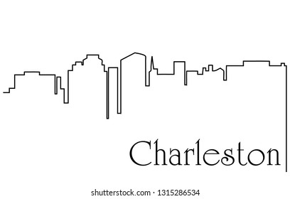 Charleston city one line drawing abstract background with cityscape