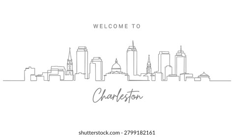 Charleston city skyline linear vector illustration with charleston southcarolina architecture silhouette landmark buildings illustration destination downtown panorama historic cityscape
