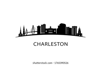 Charleston city South Carolina skyline. Black cityscape isolated on white background. Vector banner.