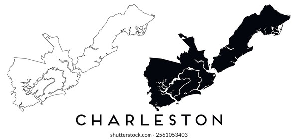 Charleston County, South Carolina map outline and black silhouette vector