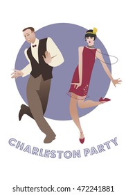 Charleston Party. Young couple dancing charleston